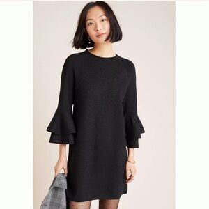 Anthropologie Claudette Ruffle/Bell Sleeve Sweater Dress size MP, Black Shimmer
